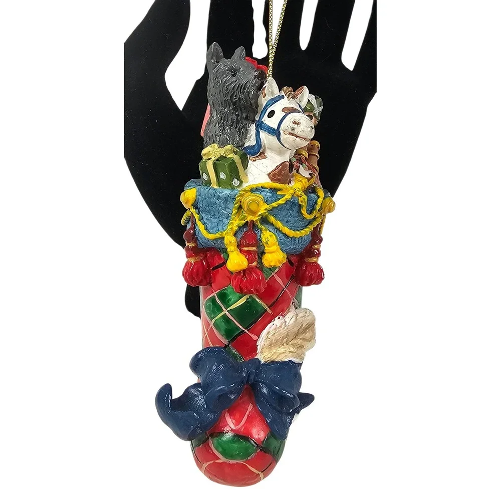 Resin Scottish‎ Stocking Ornament Boy Bagpipes Horse Christmas Decoration